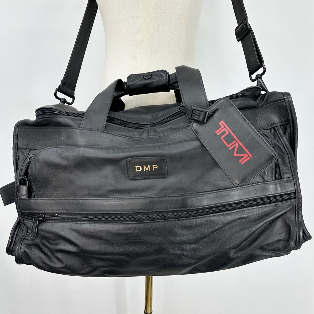 Vintage TUMI Colombian Leather Duffel Bag Black Carry On Weekender Travel Gym